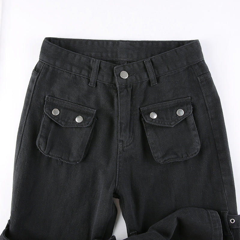 Gothic E-girl Black Cargo Capri Pants