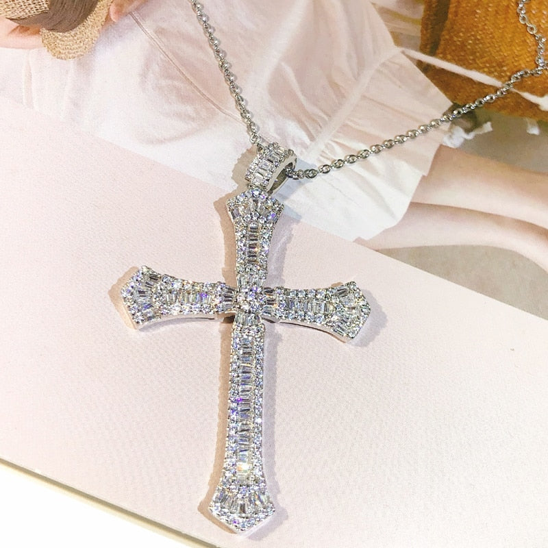 Gothic Thin Silver Chain Necklace with Cross Pendant