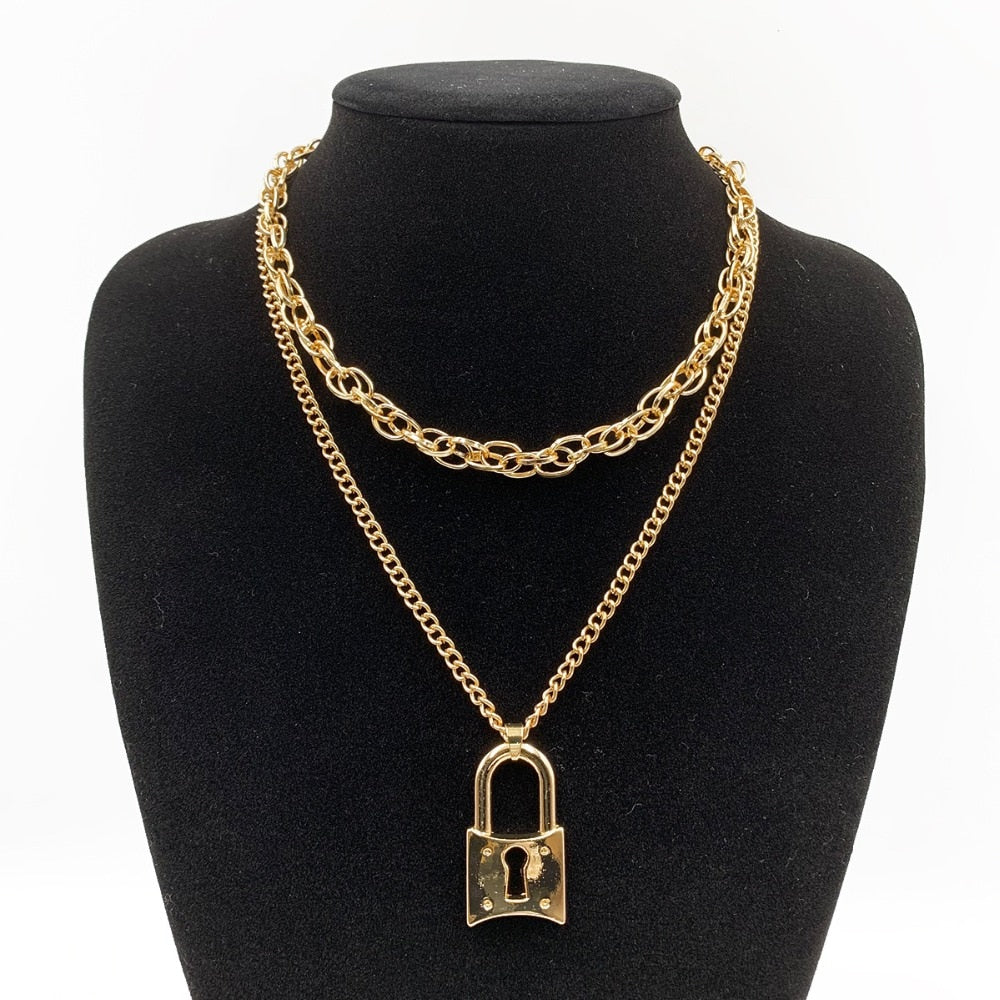 Punk Stainless Steel Padlock Necklaces