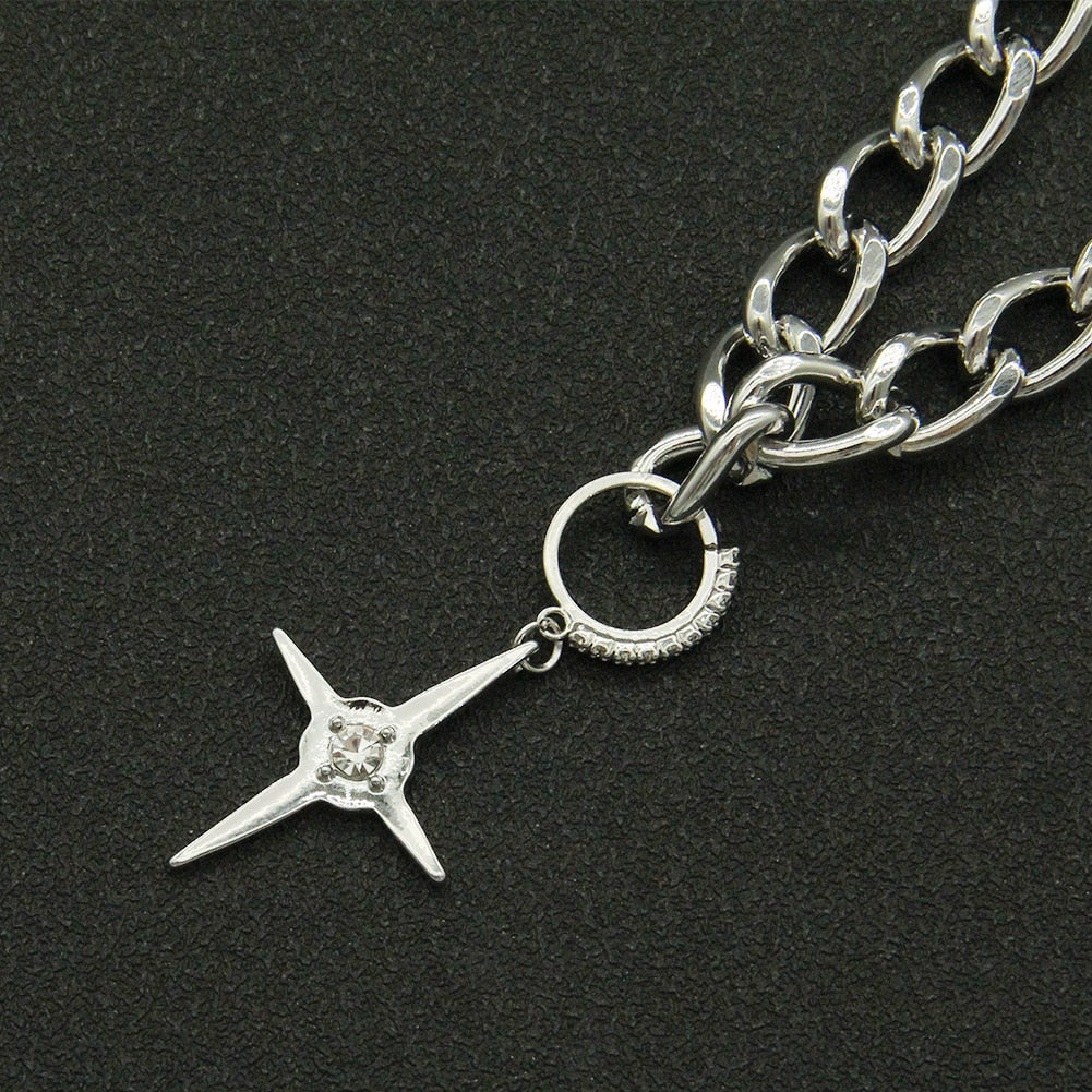 Gothic Chain Necklace with Zirconia Star Pendant