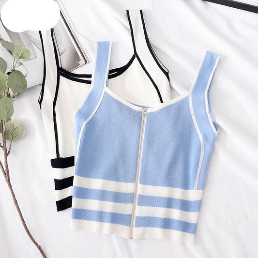 Striped Zipper Crop Top Tank