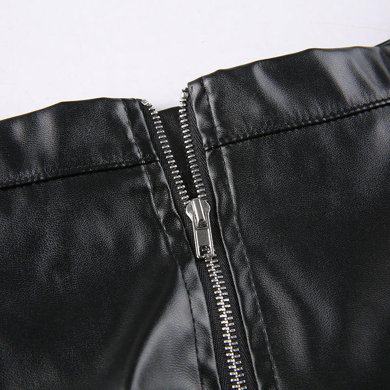 Punk Style PU Leather Mini Skirt with Lace Up Bandage