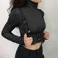 Rock your style with this Gothic Moto&Biker Buckle Belt Crop Top - a daring and trendy addition to your wardrobe."
