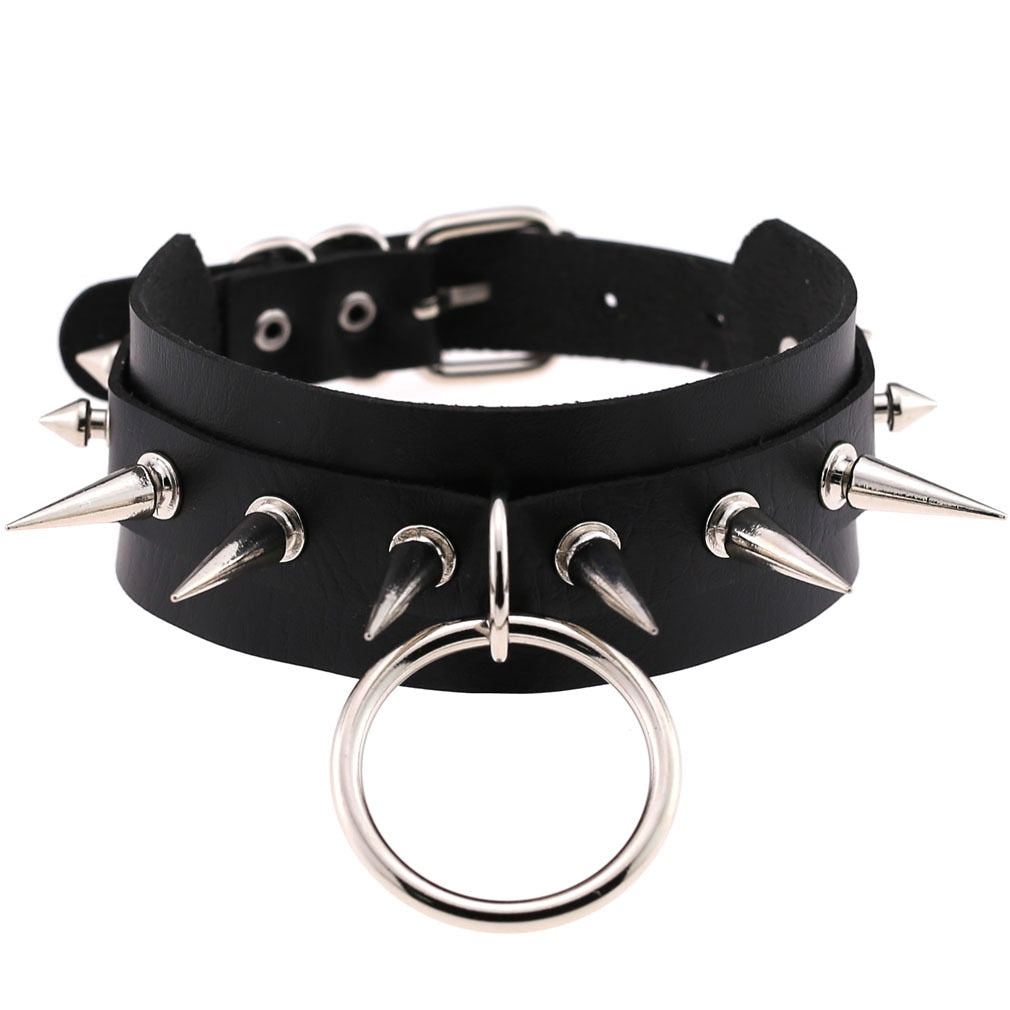 Gothic Choker Strap Necklaces with Multiple Spike and Pendant Designs