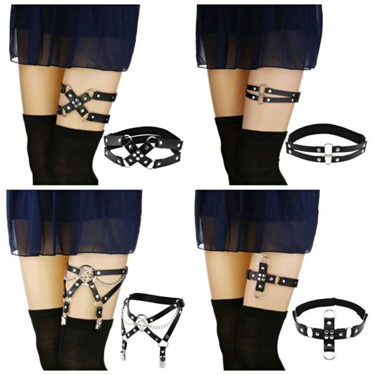 Gothic Thigh Strap Belt with Circle, Heart and Pentagram Harness