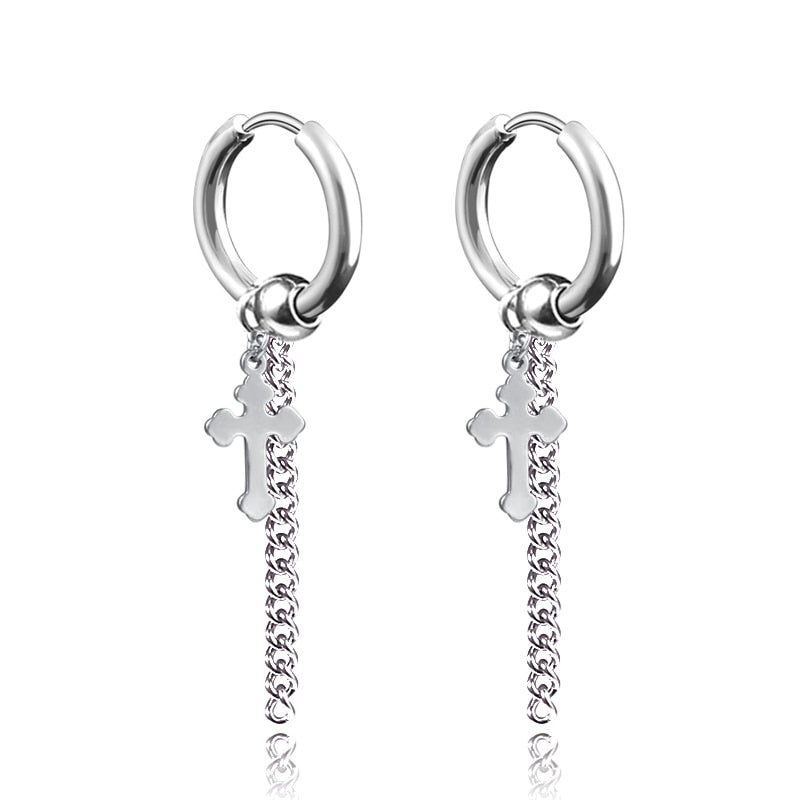 Gothic Chain Hoop Earrings with Multiple Pendant Designs