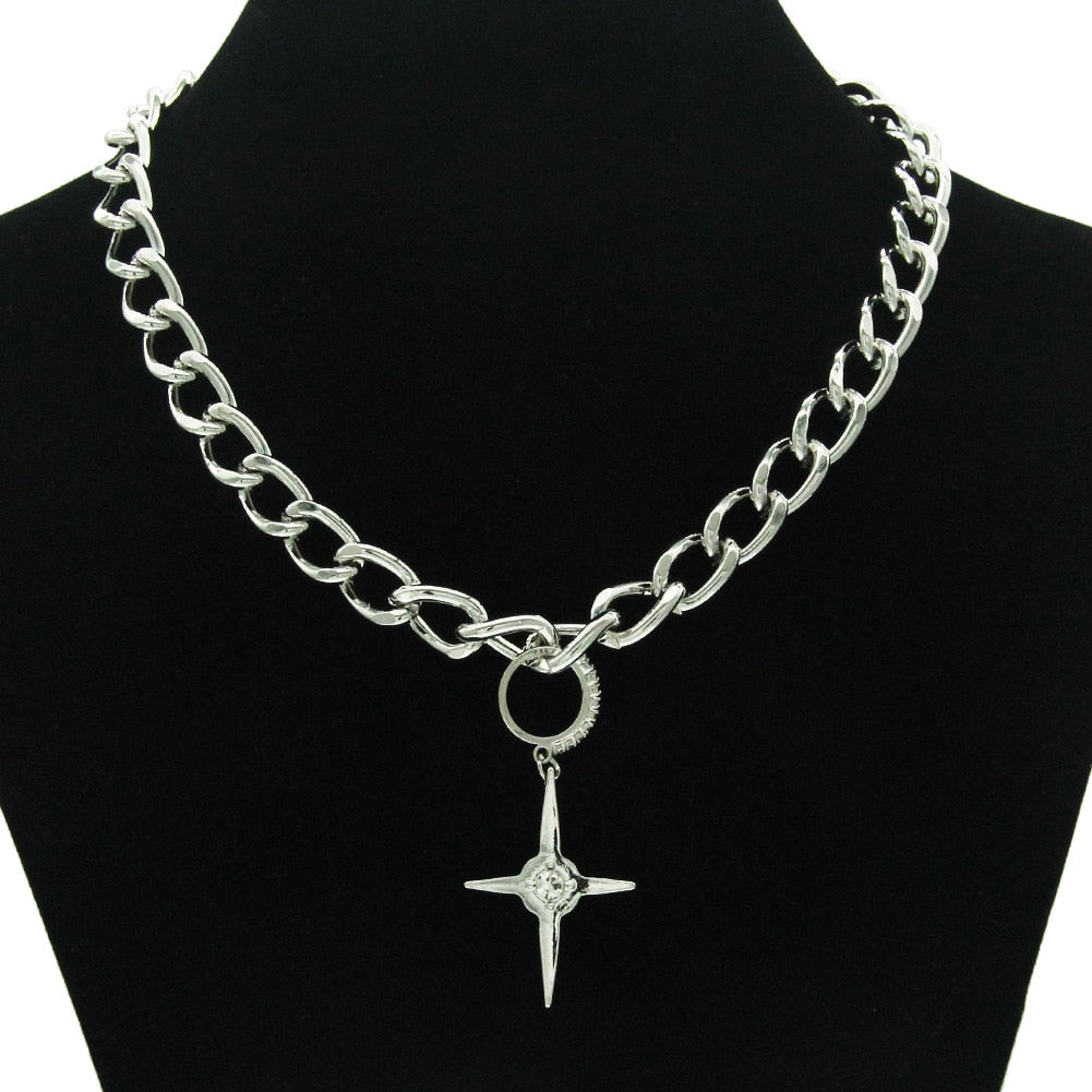 Gothic Chain Necklace with Zirconia Star Pendant