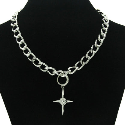 Gothic Chain Necklace with Zirconia Star Pendant