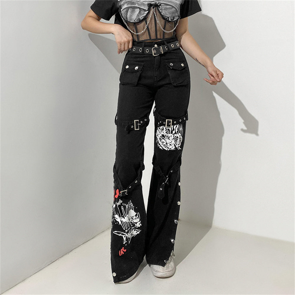 Eyelet Buckle Cyber Punk Baggy Jeans Y2K