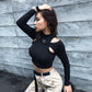 Gothic Korean Style Buckle Women Turtleneck Sleeve T Shirt - Be the Envy of Others with this Fashionable Piece