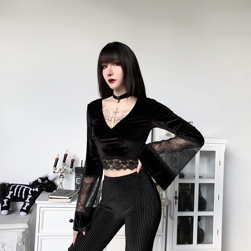 Flirty and Mysterious Lace Patchwork T-shirt: Unleash your flirty and mysterious side with this lace patchwork t-shirt that combines feminine lace with a touch of darkness.