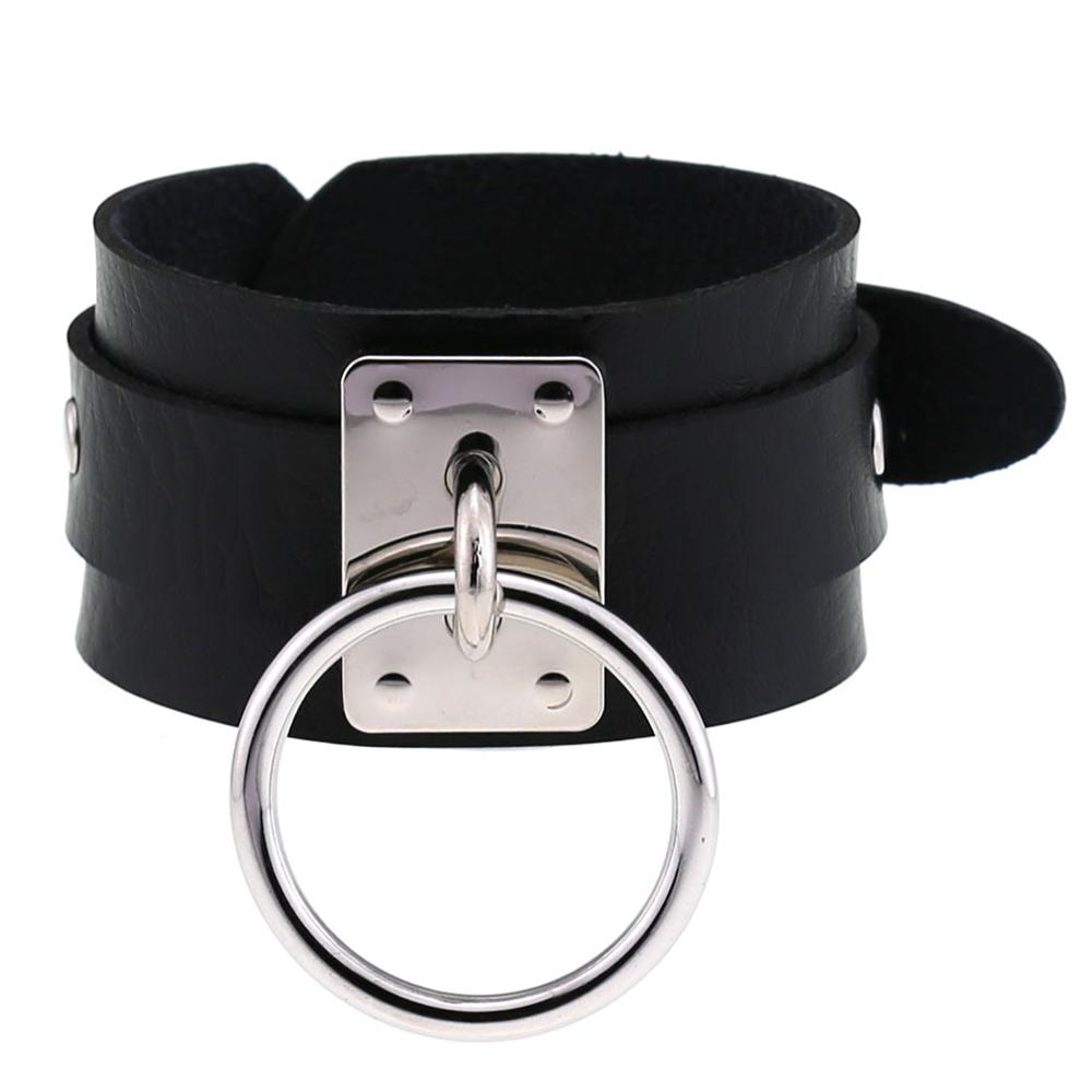 Emo Gothic Leather Wristband with Metal Pendant