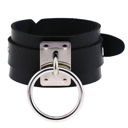 Emo Gothic Leather Wristband with Metal Pendant