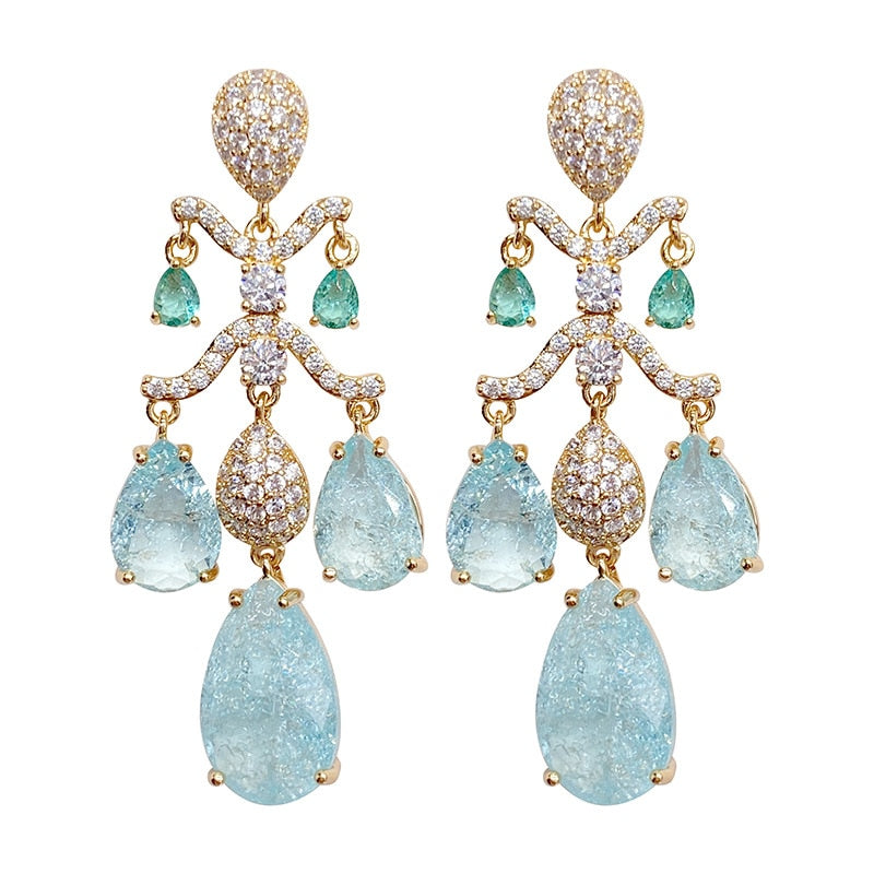 Luxury Gothic Dropped Shaped Earrings - Zircon Stone