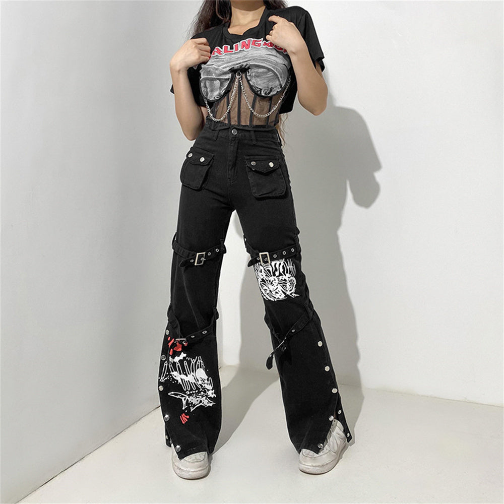 Eyelet Buckle Cyber Punk Baggy Jeans Y2K