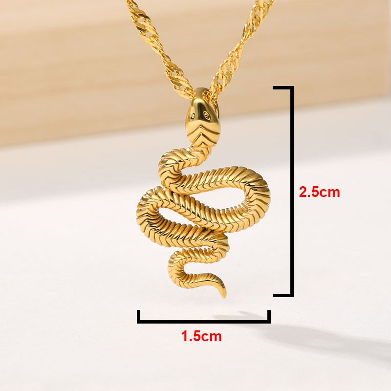 Gothic Chain Necklace with Biting Snake Pendant
