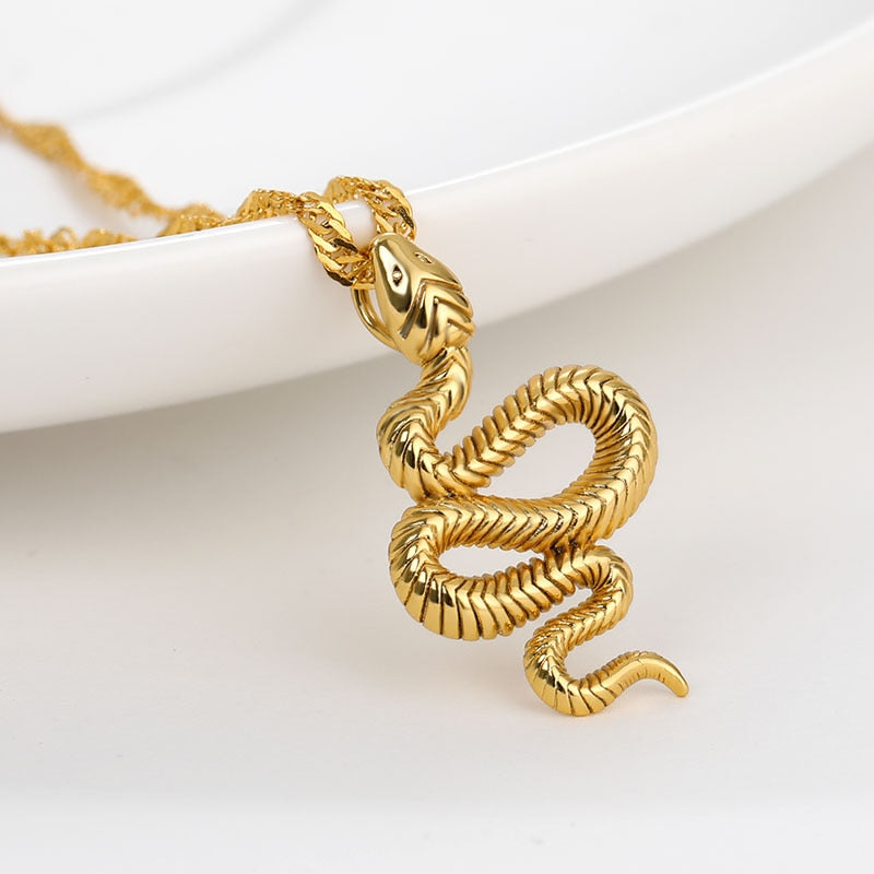 Gothic Chain Necklace with Biting Snake Pendant