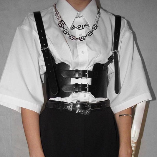 Gothic PU Leather Buckle Corset