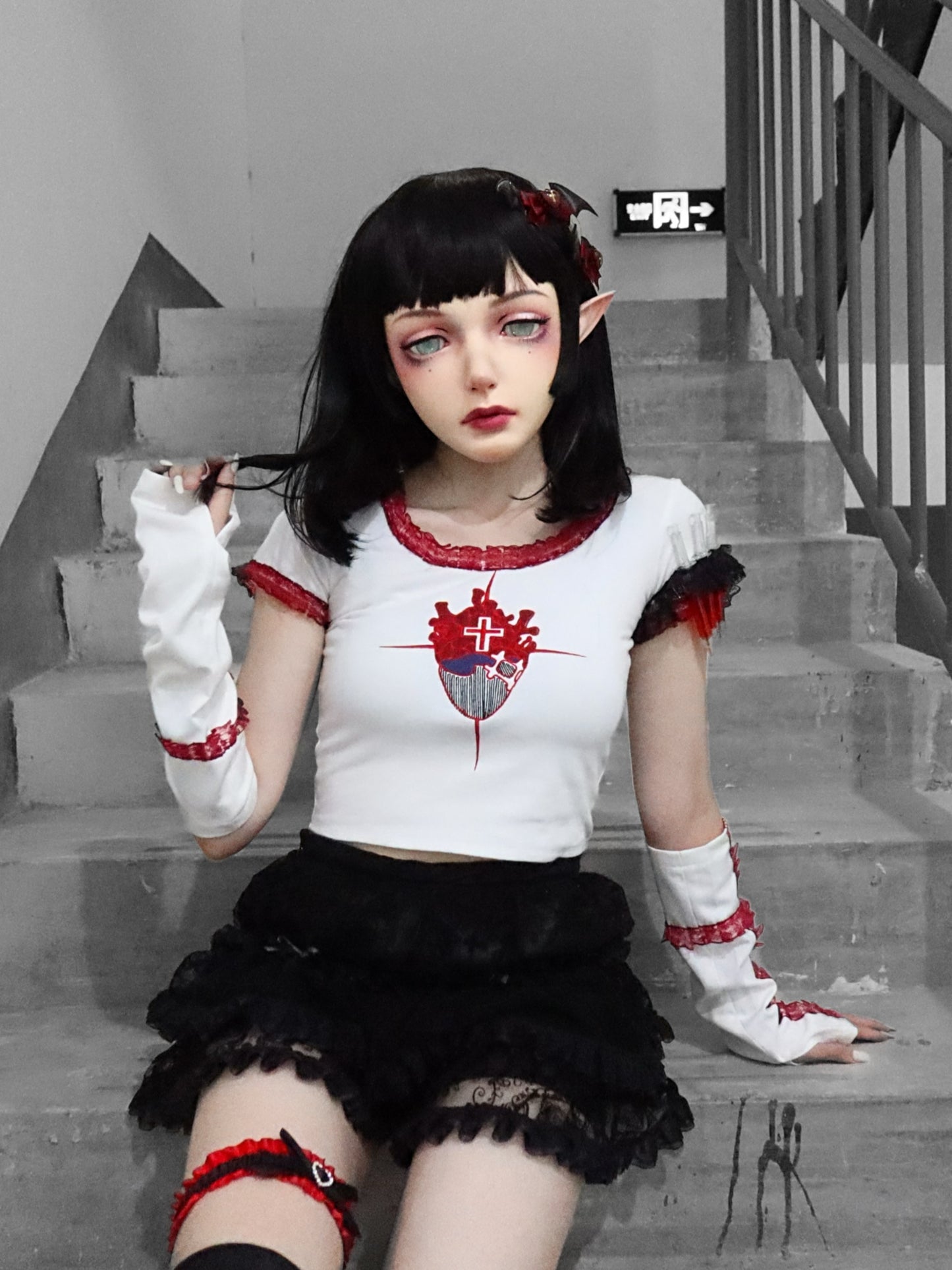 Gothic Japanese Design Embroidered Crop Top