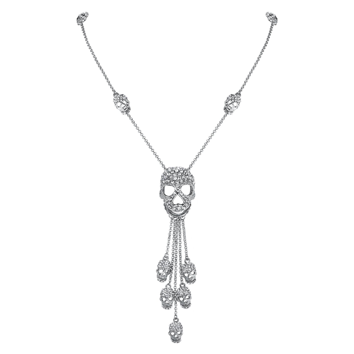 Gothic Thin Chain Necklace with Multiple Skull and Skeleton Pendant Designs