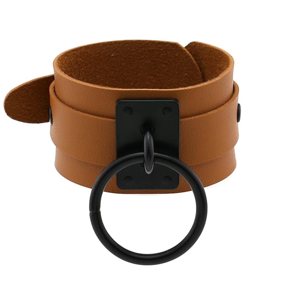 Gothic Leather Wristband with Circle Pendant