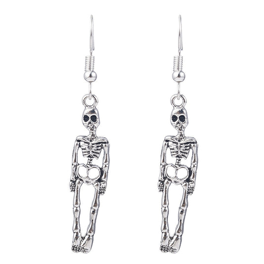 Vintage Halloween  Skeleton Skull Dangle Earrings