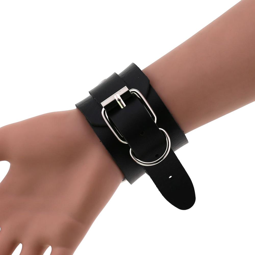 Emo Gothic Leather Wristband with Metal Pendant