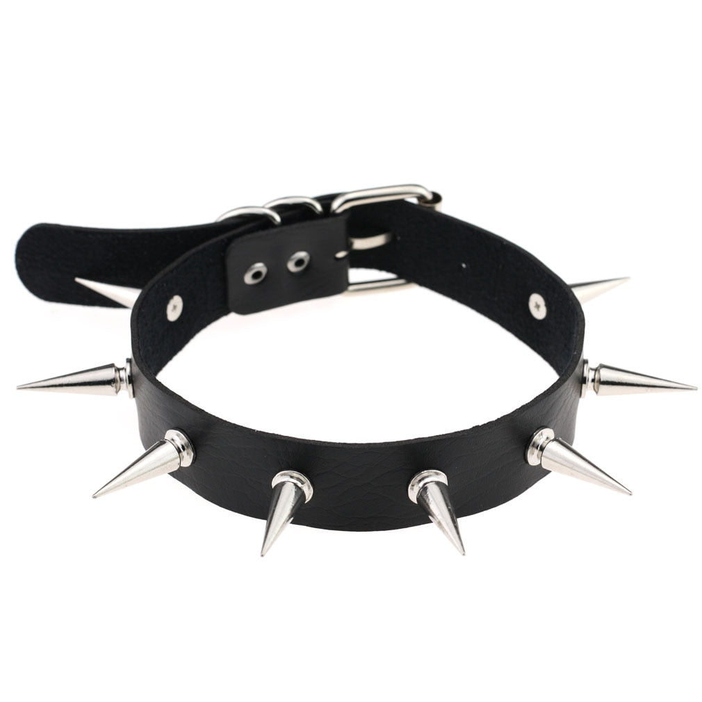 Gothic Choker Strap Necklaces with Multiple Spike and Pendant Designs