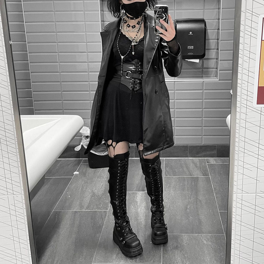 Gothic Punk Thigh High Wedge Boots with Platform