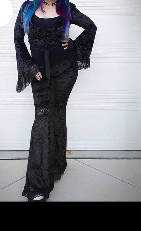 Gothic Velvet Lace Patchwork Flare Pants