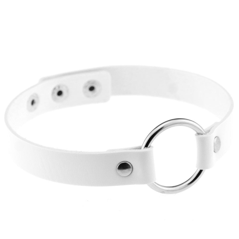 Gothic White Leather Choker Necklace with Multiple Spikes and Pendant Designs