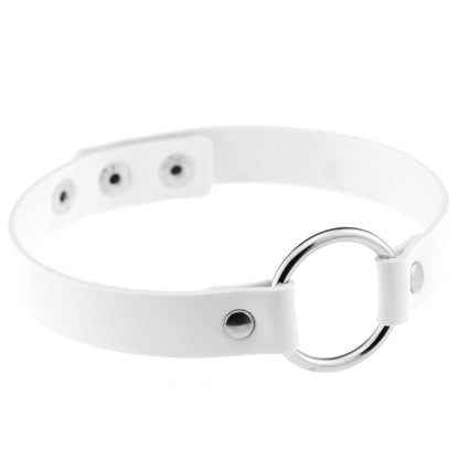 Gothic White Leather Choker Necklace with Multiple Spikes and Pendant Designs