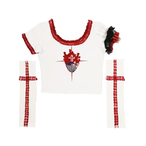 Gothic Japanese Design Embroidered Crop Top
