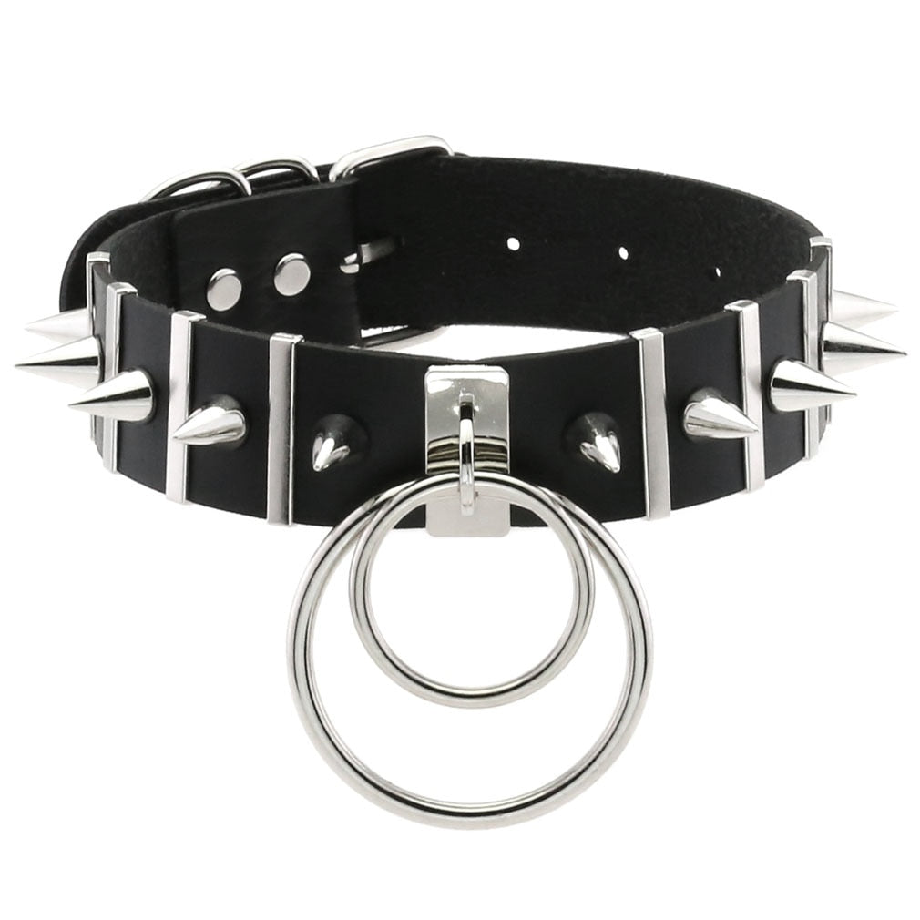 Gothic Choker Strap Necklaces with Multiple Spike and Pendant Designs