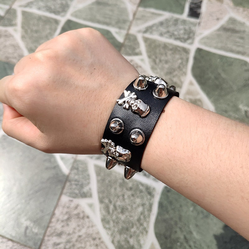 Gothic Black Leather Wristband