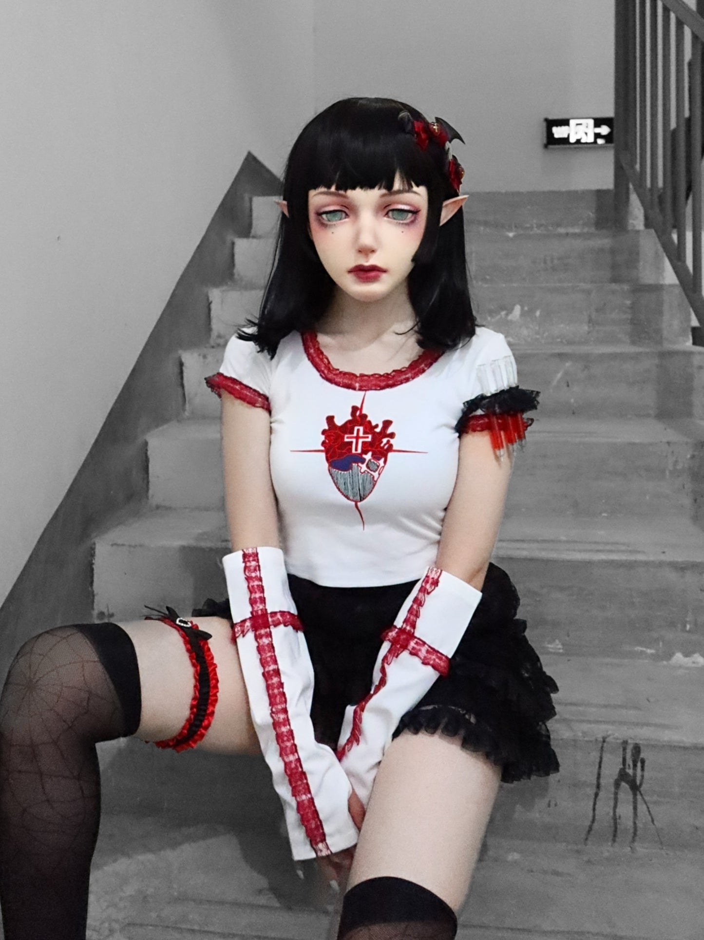 Gothic Japanese Design Embroidered Crop Top
