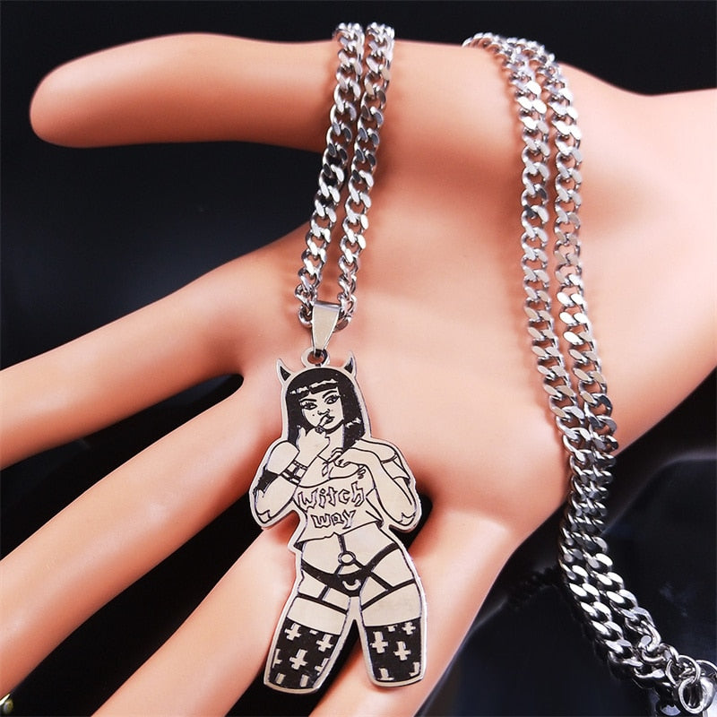 Upside Down Cross Moon Stainless Steel Necklace