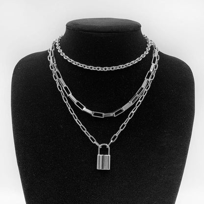 Punk Stainless Steel Padlock Necklaces