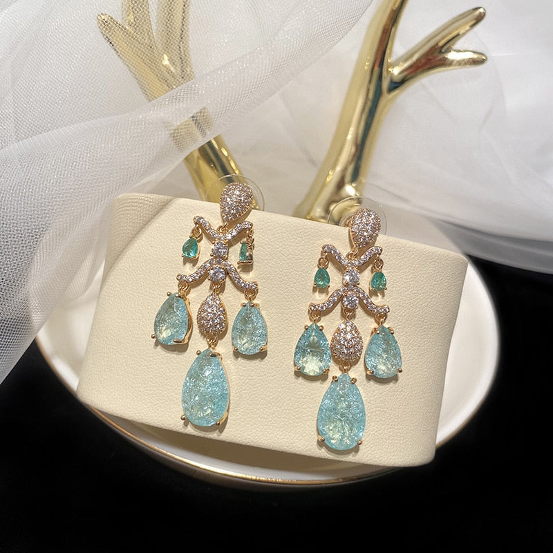 Luxury Gothic Dropped Shaped Earrings - Zircon Stone