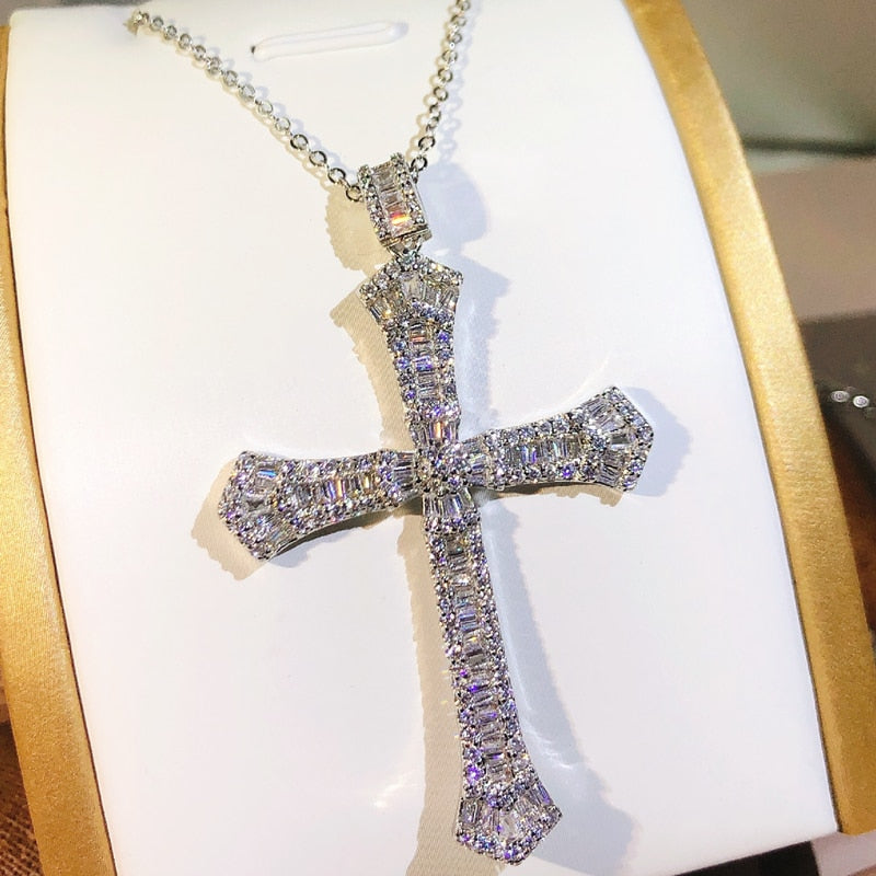 Gothic Thin Silver Chain Necklace with Cross Pendant