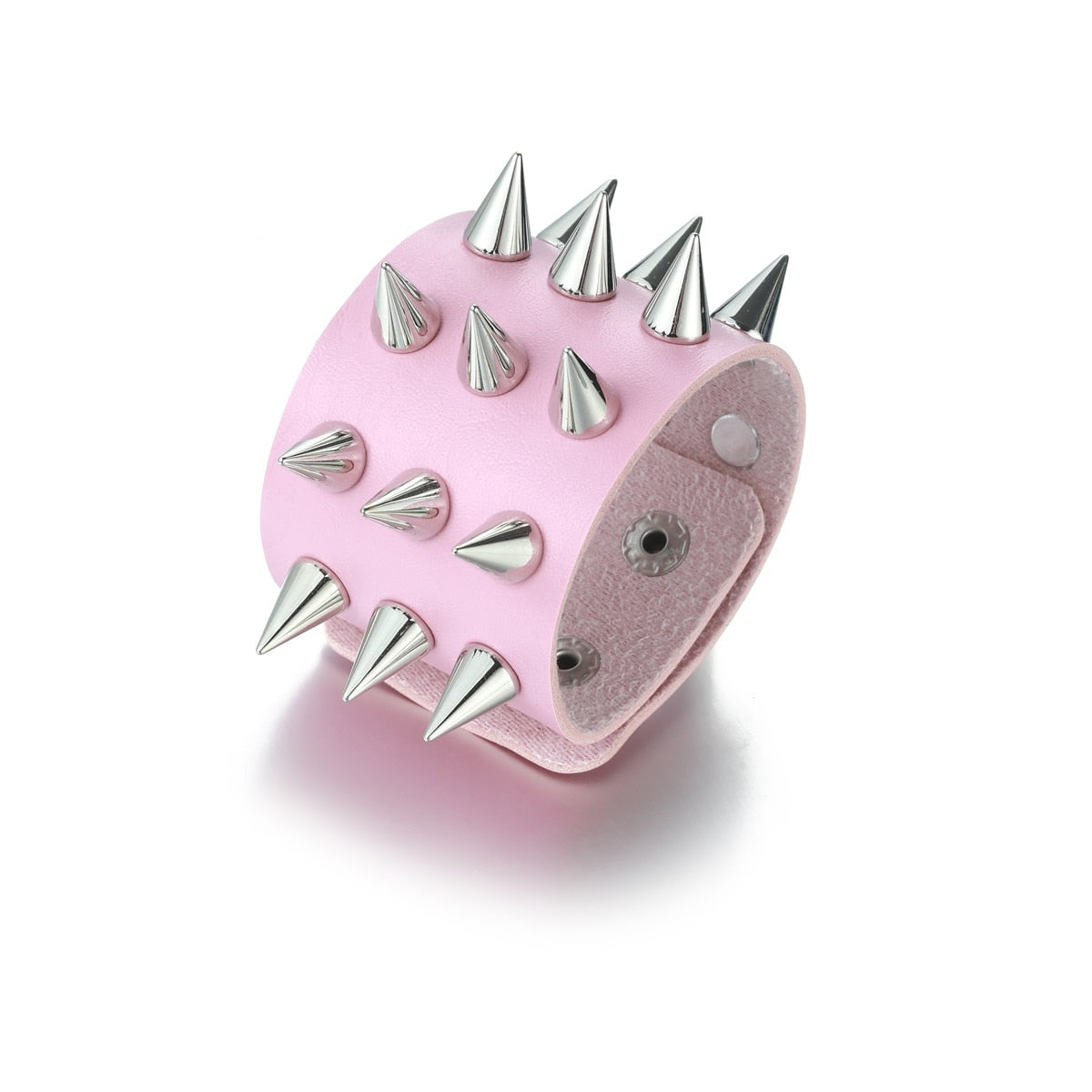 Gothic Emo Leather Wristband with Metal Spikes