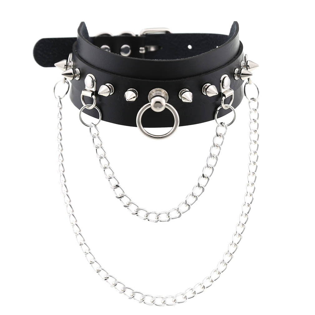 Gothic Choker Strap Necklaces with Multiple Spike and Pendant Designs