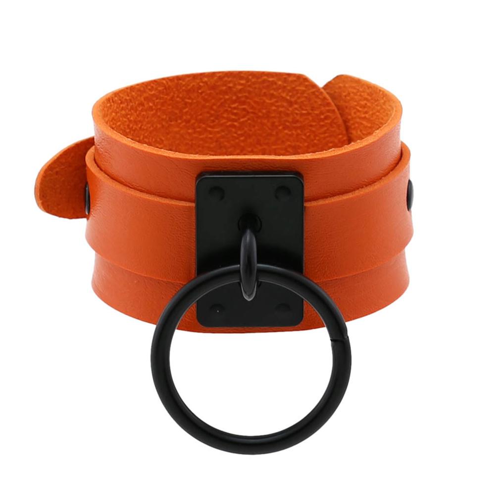 Gothic Leather Wristband with Circle Pendant