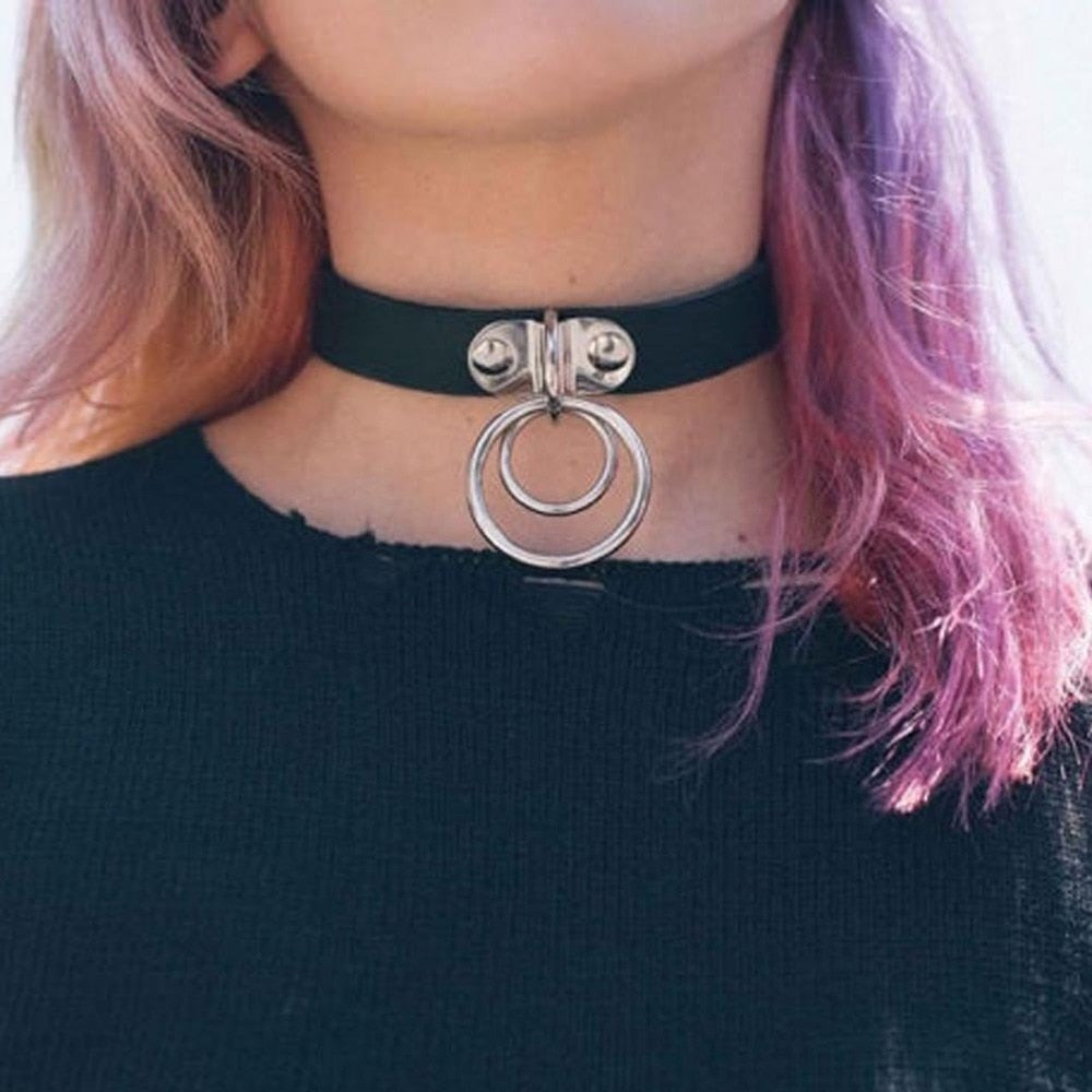 Gothic White Leather Choker Necklace with Multiple Spikes and Pendant Designs