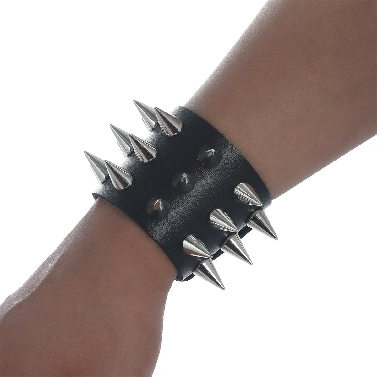 Gothic Emo Leather Wristband with Metal Spikes