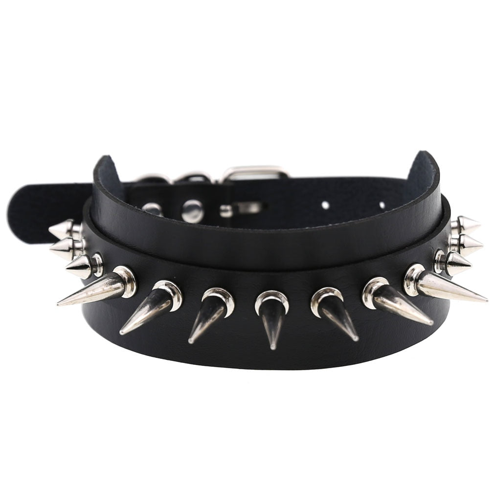 Gothic Choker Strap Necklaces with Multiple Spike and Pendant Designs