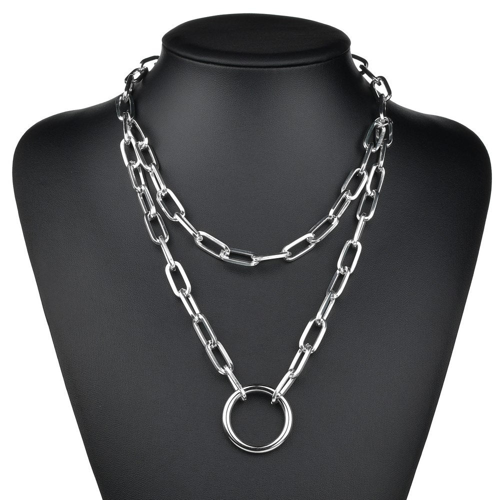 Hip Hop Multi Layers chain necklace with heart lock