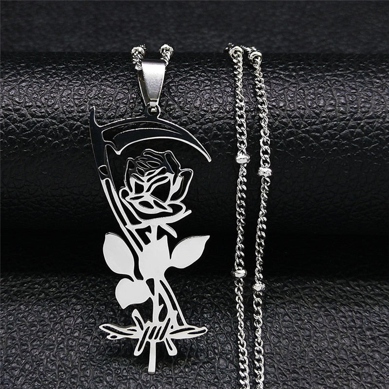 Gothic Sickle Rose Necklace