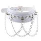 Gothic White Leather Choker Necklace with Multiple Spikes and Pendant Designs