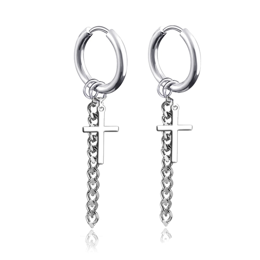 Gothic Chain Hoop Earrings with Multiple Pendant Designs